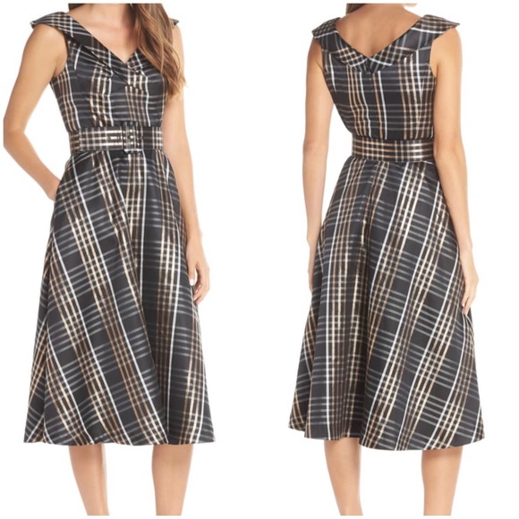 1901 Dresses & Skirts - 1901 NWT Belted Plaid Midi Dress Back Zip Size 2